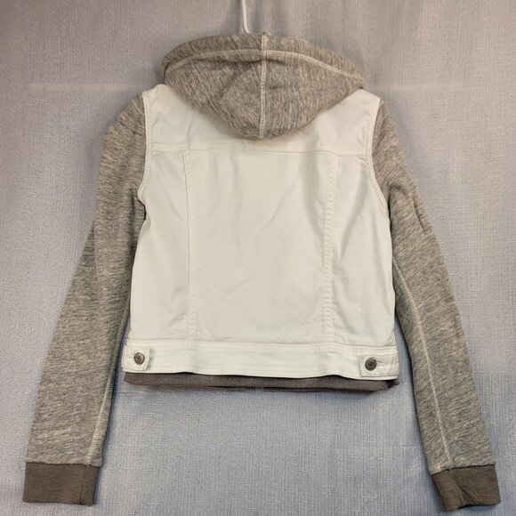 American Eagle Outfitters Womens White Gray Hooded Denim Jacket M (Callout) - Picture 3 of 12